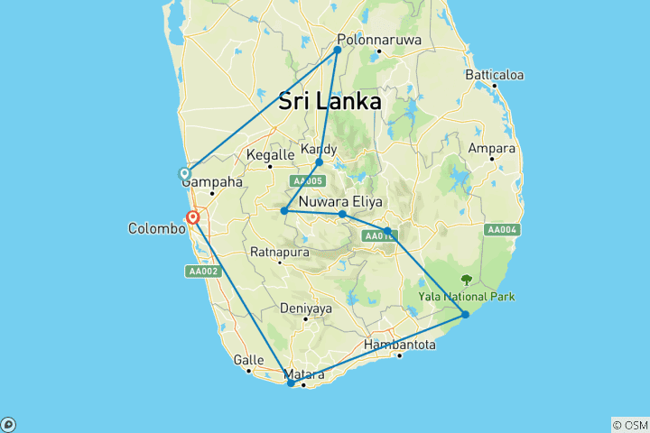 Map of Explore Sri Lanka with Strangers 12 Days