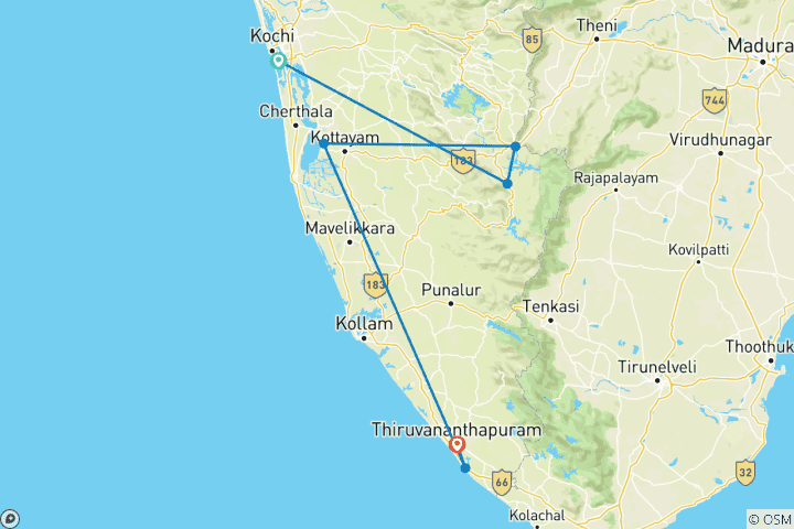 Mapa de Kerala, el país de los dioses