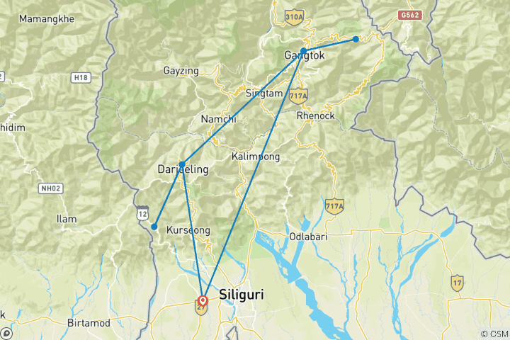 Kaart van Himalaya Gelukzaligheidstocht