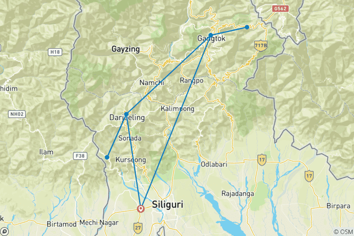 Kaart van Himalaya Gelukzaligheidstocht
