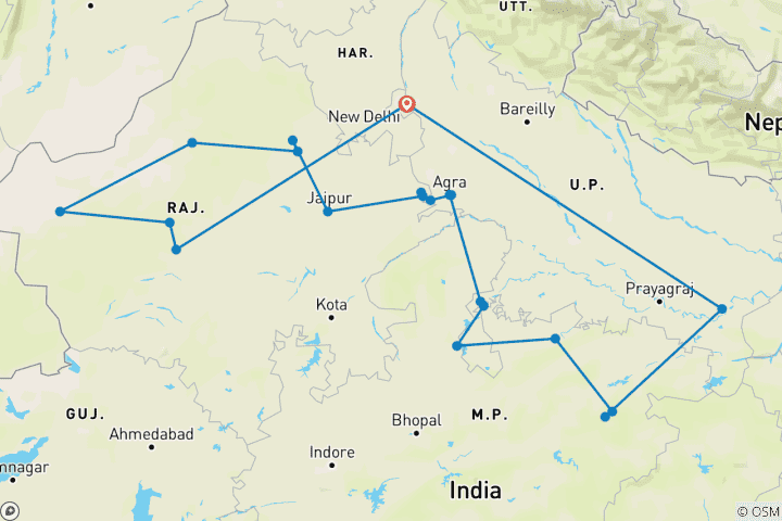 Kaart van Noord-India avontuur