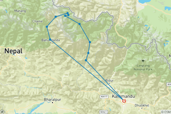 Map of Manaslu Circuit Trek - 13 Days