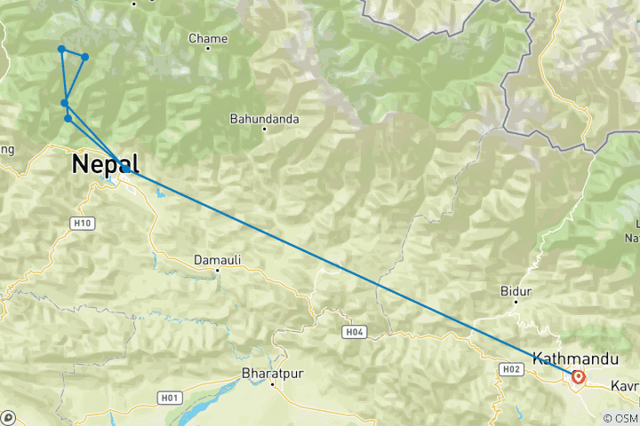 Carte du circuit Trek du camp de base de l'Annapurna 11 jours - 11 jours