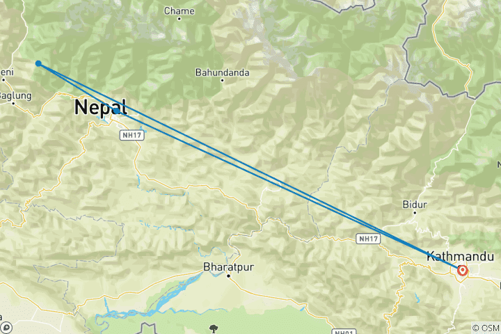 Map of Ghorepani Poonhill Trek-9 Days