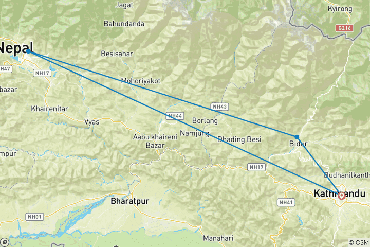 Map of Kathmandu and Pokhara Tour - 3 days