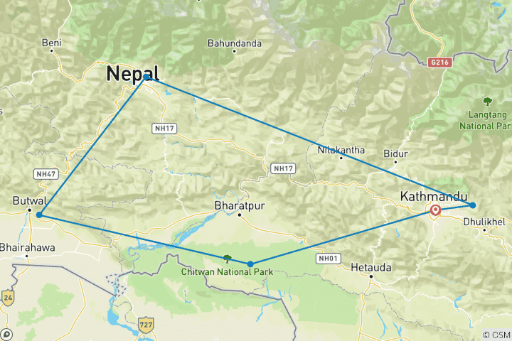 Karte von Nepal Panorama-Rundreise