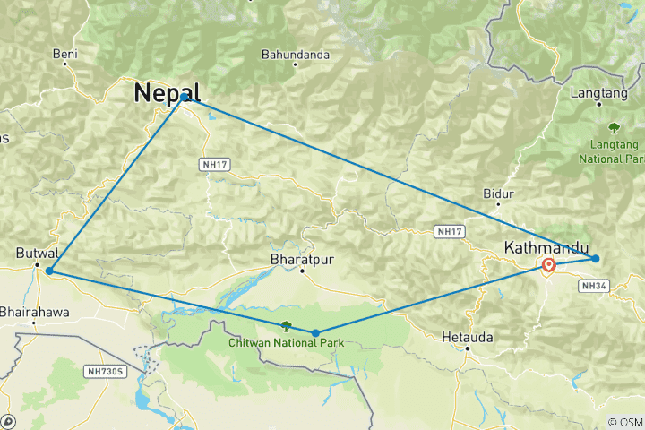 Karte von Nepal Panorama-Rundreise