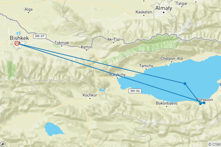 Kaart van Kyrgyzstan paardrijtocht