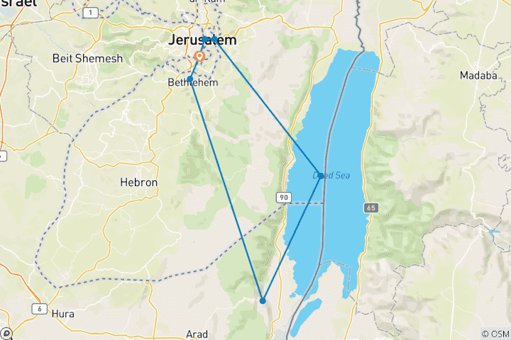 Kaart van Christelijke tour door Jeruzalem, Bethlehem, Masada & Dode Zee - 3 dagen
