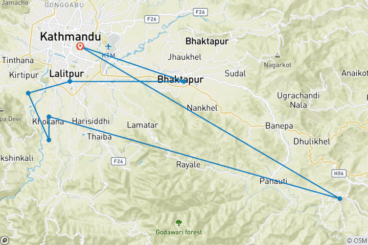 Mapa de Explora Nepal, patrimonio de la UNESCO