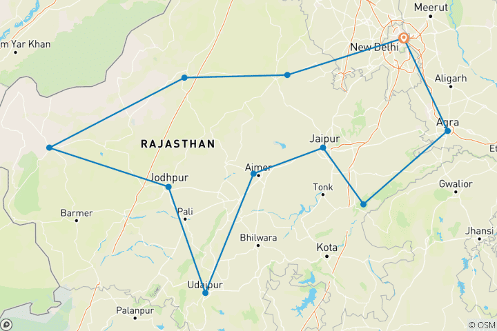 Carte du circuit Le meilleur de l'Inde, circuit privé de 14 jours