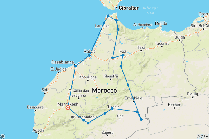 Kaart van Rondreis door Marokko - vanuit Marrakech - 9 dagen