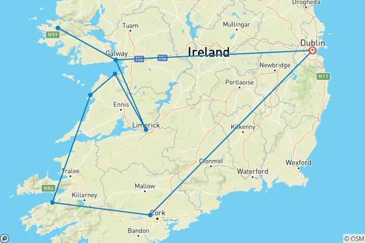 Carte du circuit Le meilleur de l'Irlande