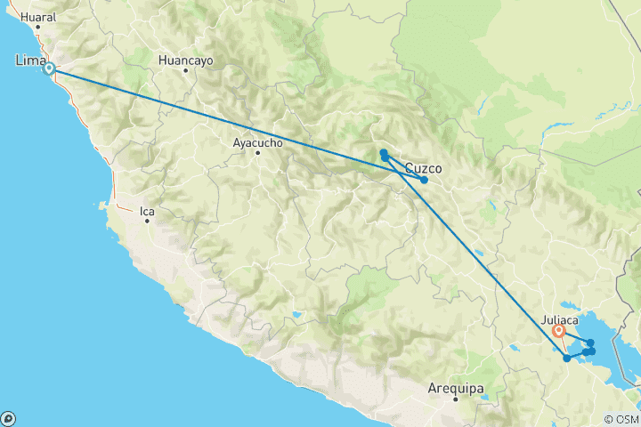 Map of 8 days - South Peru :. Lima – Cusco - Puno