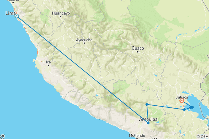 Map of 8 days - Peru Southeast & South :. Lima - Arequipa – Puno