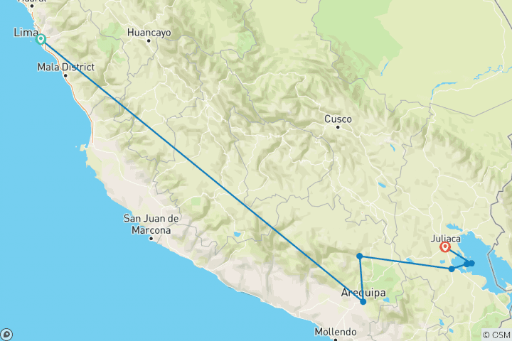 Map of 8 days - Peru Southeast & South :. Lima - Arequipa – Puno