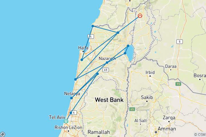 Map of Israel Galilee & Golan Tour - 3 days
