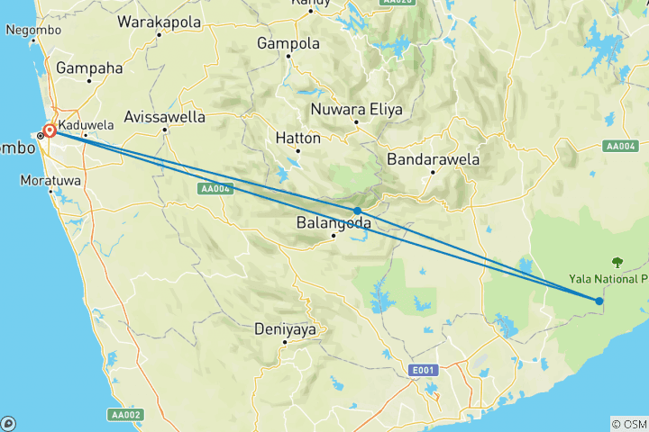 Mapa de Circuito de 3 días con todo incluido por la vida salvaje de Belihuloya y Yala