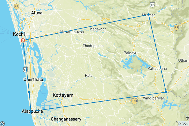 Carte du circuit Le Kerala classique - des jardins de thé aux backwaters et à la plage !