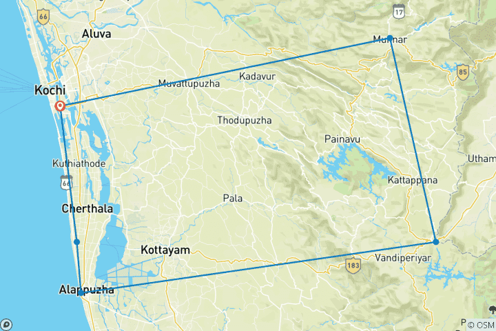 Map of Classic  Kerala - Tea Gardens To Backwaters & Beach!