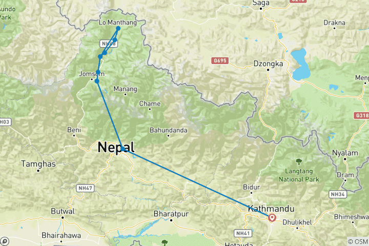 Map of Upper Mustang Trek (12 destinations)