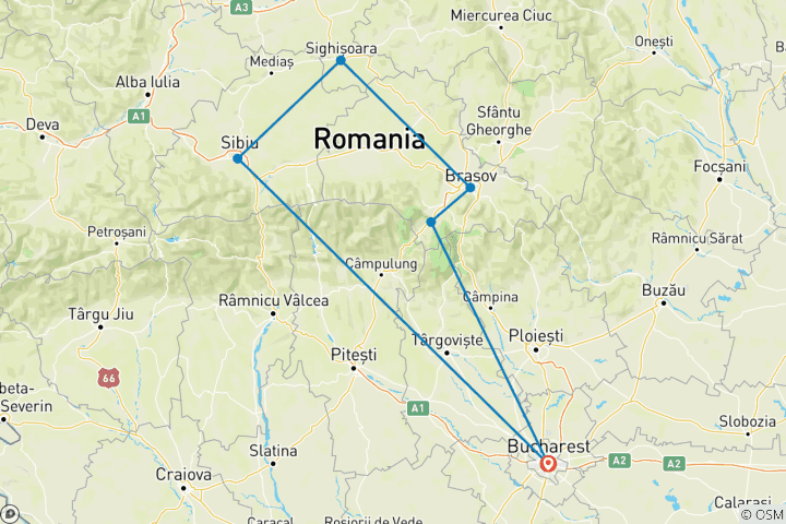 Map of Two days getaway trip to Brasov, Sighisoara & Sibiu from Bucharest