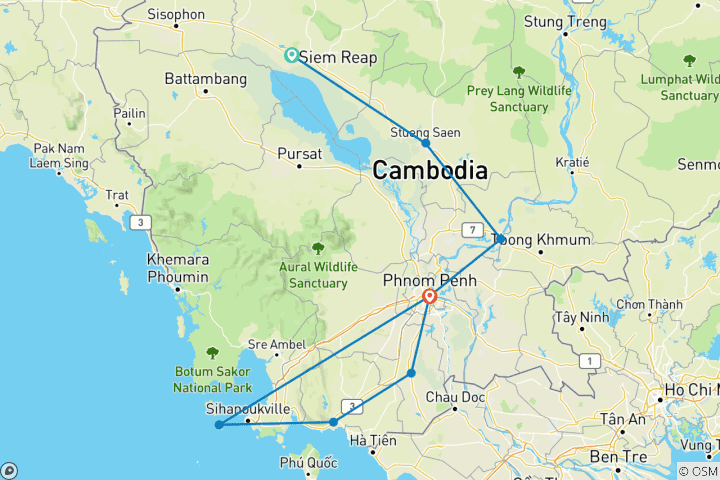 Carte du circuit Charismatic Cambodia Bike Tour