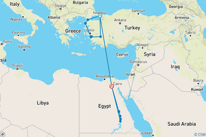 Map of Turkey & Tutankhamun with Cruise - 16 days