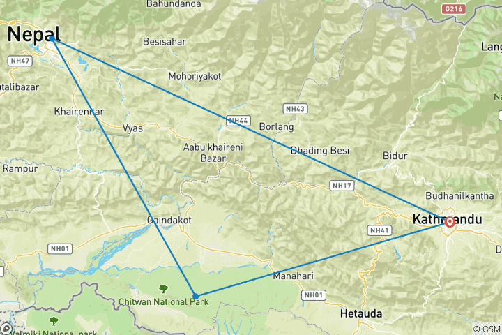 Karte von Nepal Entdeckungsreise