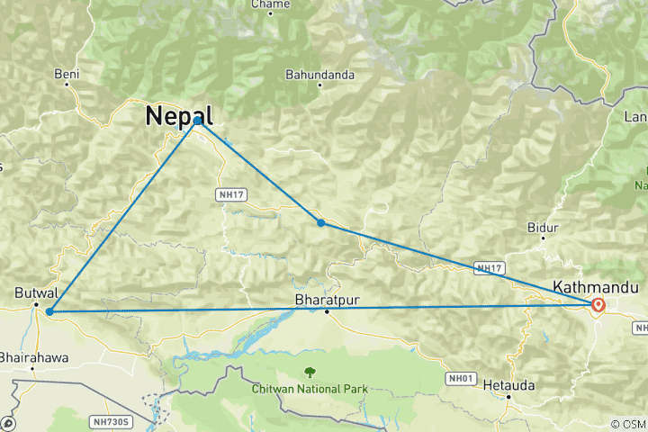 Karte von Wunderbare Nepal Rundreise