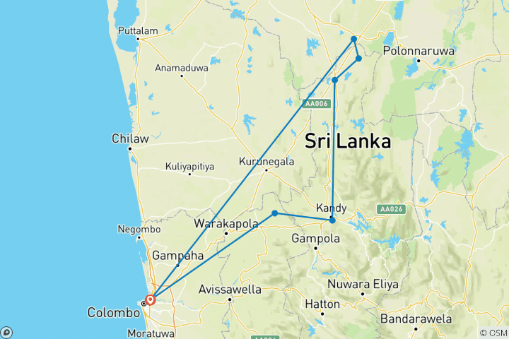 Map of 3-Day Glimpse of Sri Lanka Private Tour