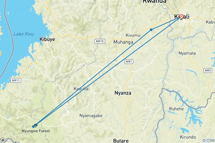 Map of 6-Day Gorilla And Chimp Trekking In Rwanda