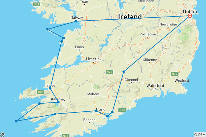 Carte du circuit Circuit en petit groupe de 7 jours de l'Irlande à l'île