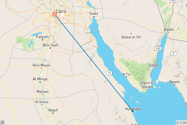 Carte du circuit Des pyramides au paradis côtier : voyage de 7 jours du Caire à Hurghada.