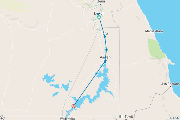 Carte du circuit Forfait de 10 jours à Louxor, Assouan et croisière sur le lac Nasser - Excursions privées