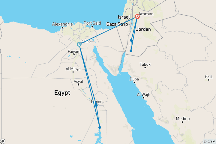 Karte von Pauschalreise 12 Tage 11 Nächte nach Kairo, Luxor, Assuan & Petra Rundreise