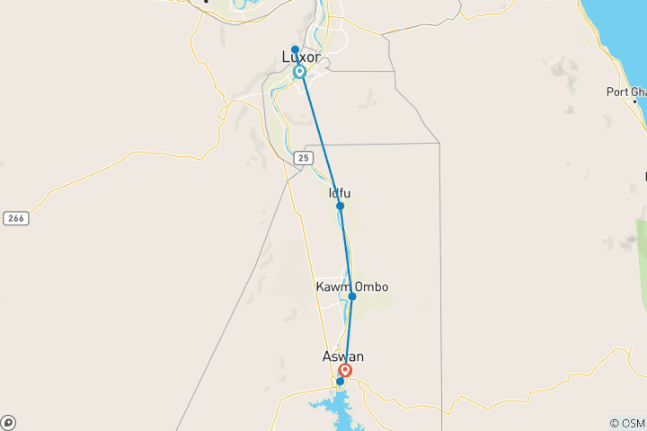 Carte du circuit 5 jours de croisière sur le Nil de Louxor à Assouan