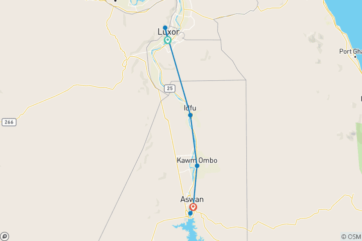 Carte du circuit 5 jours de croisière sur le Nil de Louxor à Assouan