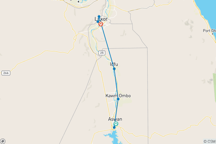 Mapa de Crucero Semiramis de 3 noches desde Asuán