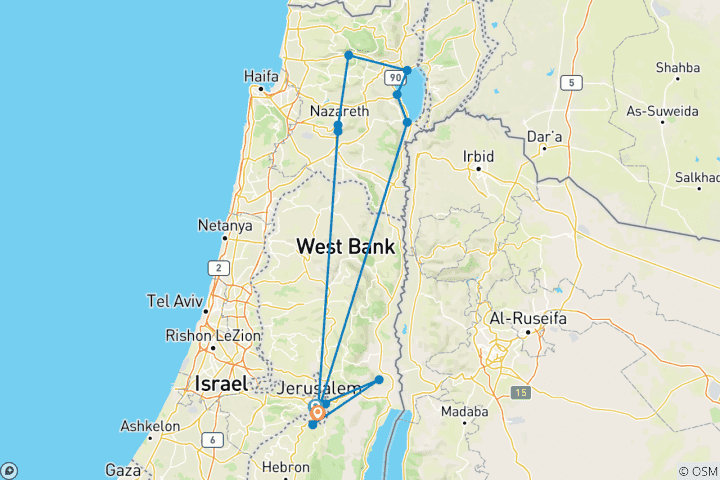 Kaart van Christelijke parels van het Heilige Land - 4 dagen