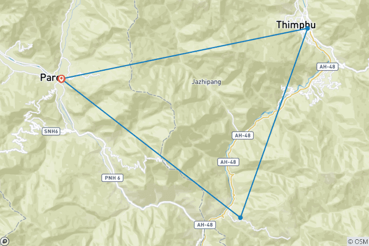 Carte du circuit Trek du Paradis Bhoutan