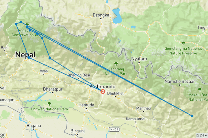 Carte du circuit Circuit de l'Annapurna