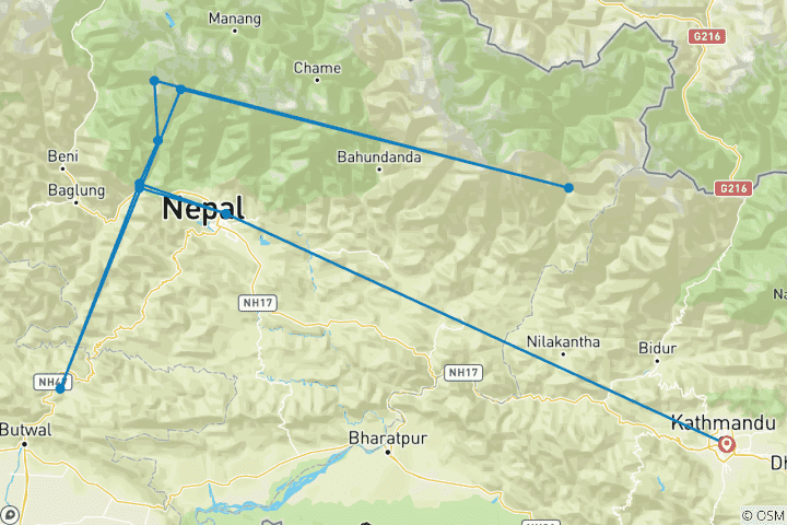 Karte von Kurzer Annapurna Base Camp Trek - 7 Tage