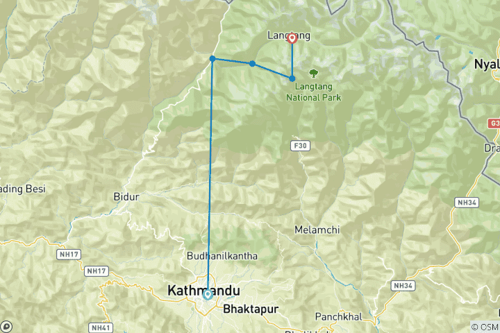 Carte du circuit Trek dans la vallée du Langtang