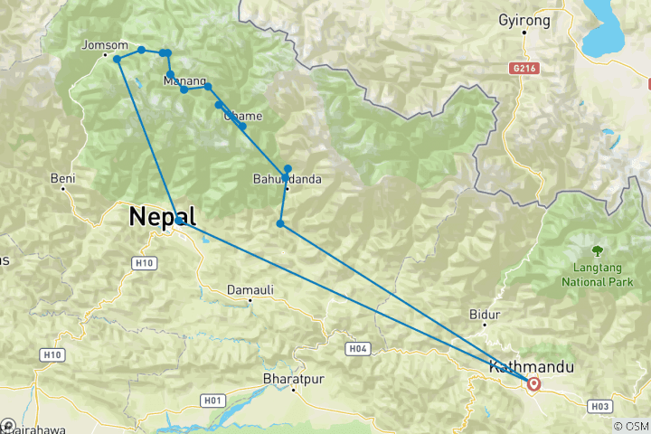 Map of Tilicho Lake Trekking 19 Days