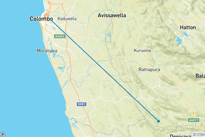 Map of Overnight Rain Forest Adventure in Sinharaja with Return Transfers