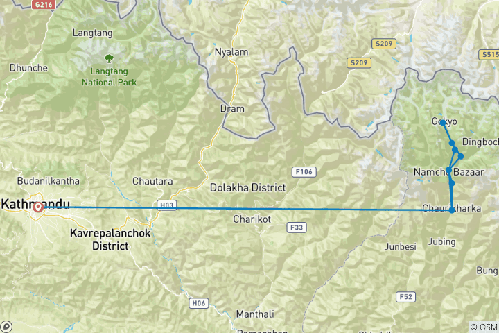 Kaart van Everest Gokyo Meer Trek