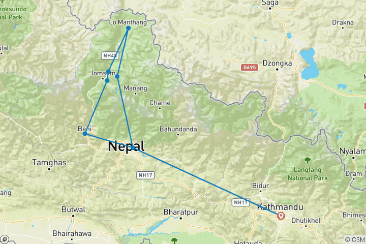 Carte du circuit Circuit en moto dans le Haut Mustang - 12 jours