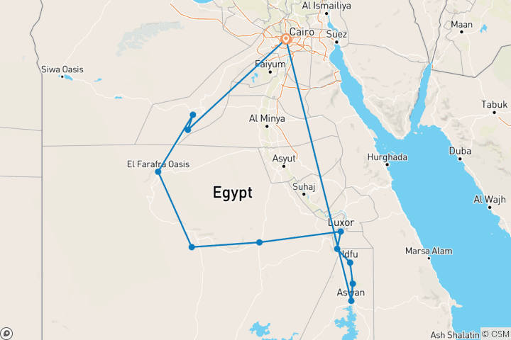 Karte von Pauschalreise zu den Pyramiden, Luxor, Assuan und Oasis 12 Tage 11 Nächte