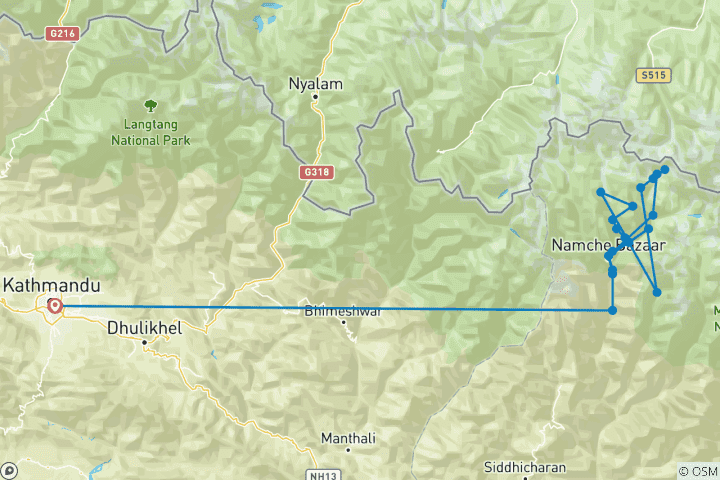 Kaart van Gokyo en Everest Base Camp tocht